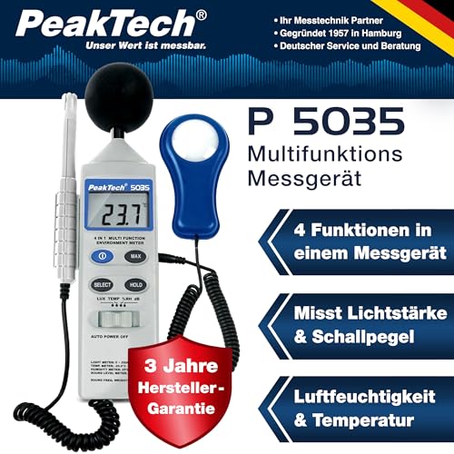 PeakTech 4 in 1 Multifunktions-Umweltmessgerät mit Lux-Meter, Schallpegelmessung, Temperatur und Luftfeuchtigkeit - 2