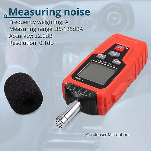 ALLmeter Dezibel Messgerät 35-135dB(A) DB Messgerät Schallpegelmesser Digital Tragbar Schallpegelmessgerät mit LCD-Display Hintergrundbeleuchtung Max/Min/Data Hold für Zuhause Fabrik - 4