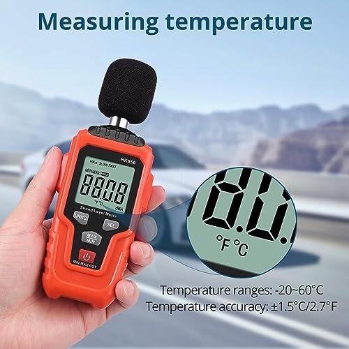 ALLmeter Dezibel Messgerät 35-135dB(A) DB Messgerät Schallpegelmesser Digital Tragbar Schallpegelmessgerät mit LCD-Display Hintergrundbeleuchtung Max/Min/Data Hold für Zuhause Fabrik - 6